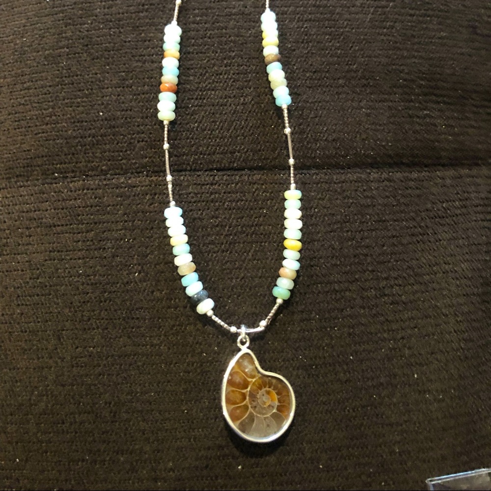 Ammonite and Amazonite sterling necklace handmade